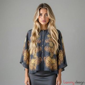 Silk batwing shirt with gold plated pattern